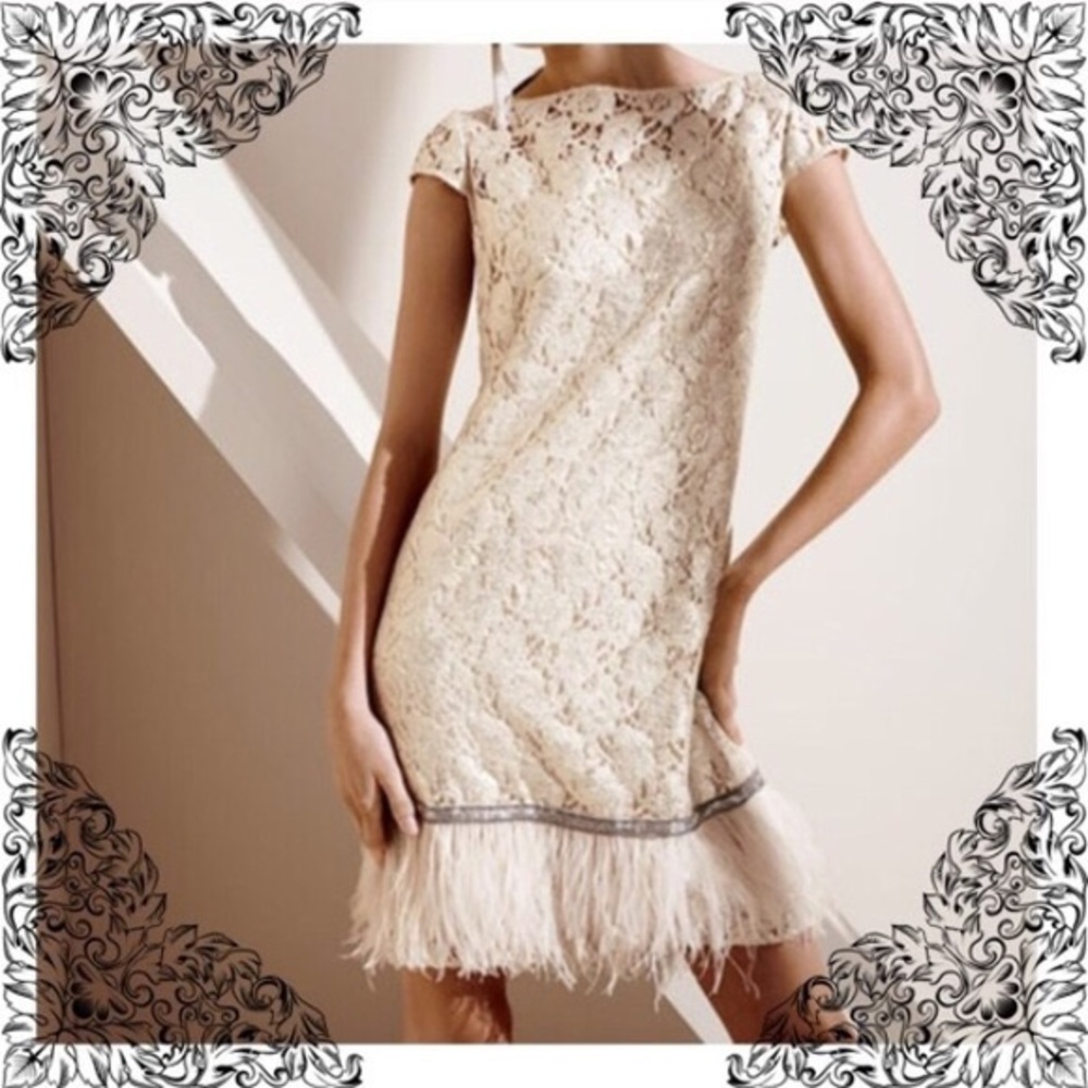 •Anthropologie• Ostrich Lace & Feather Dress